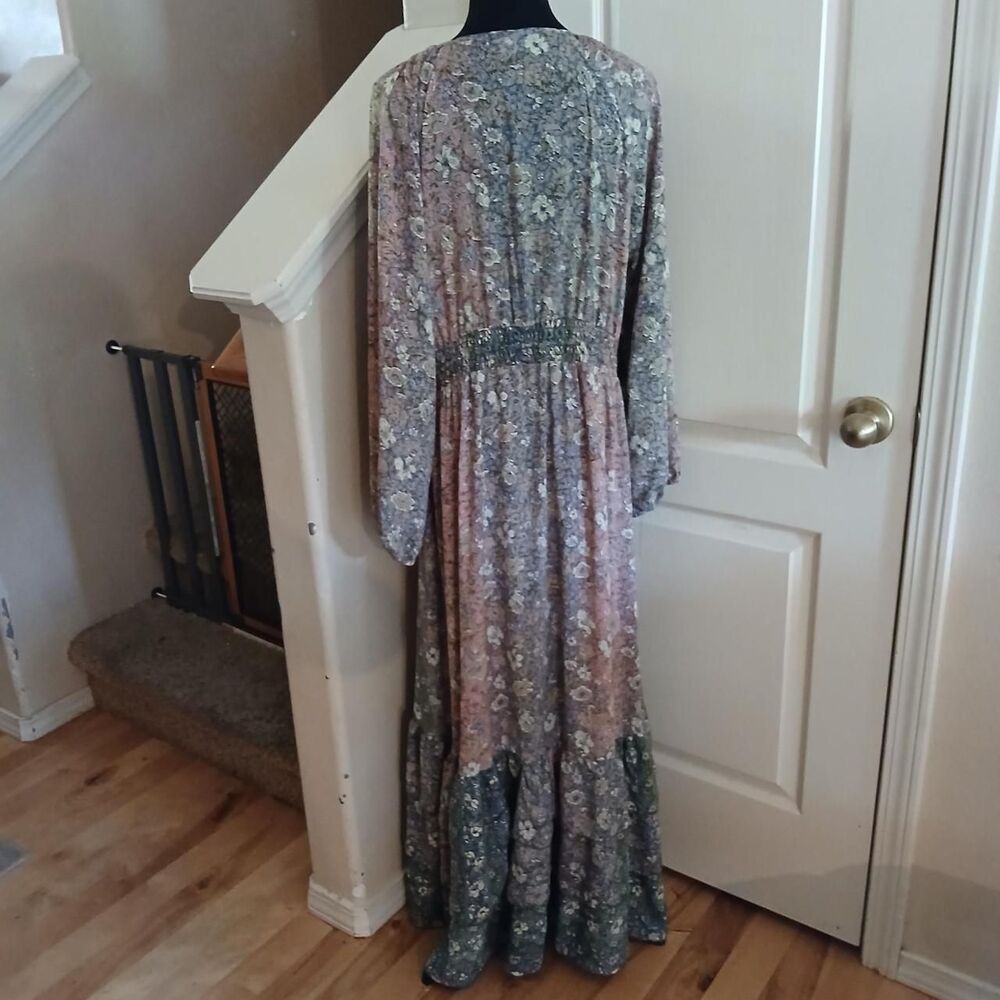 Boemo Anthropologie Floral Long Sleeve Tiered Maxi Dress Peasant Boho 1X Cottage - Picture 4 of 7